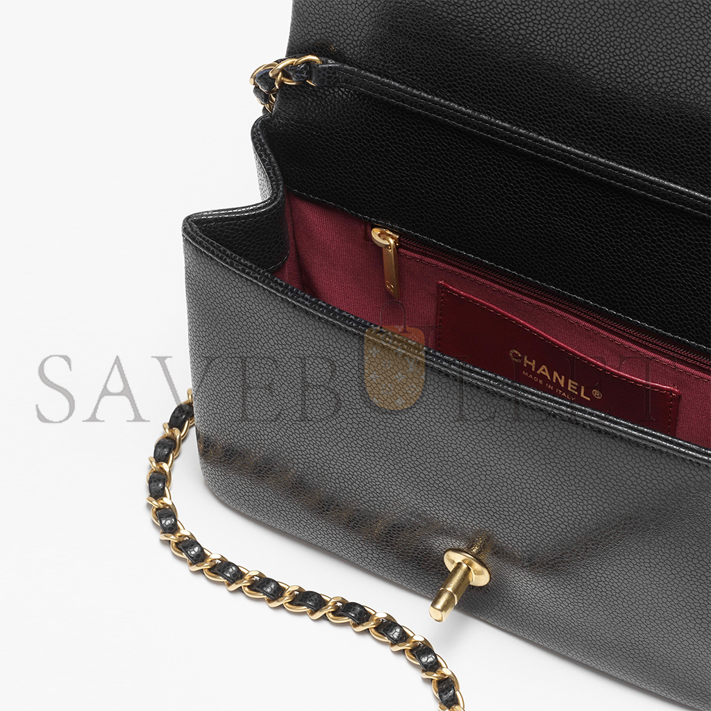 CHANEL SMALL FLAP BAG GRAINED SHINY CALFSKIN & GOLD-TONE METAL AS5186  (23*15*8cm)